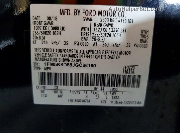 1FM5K8D88JGC66160 2018 FORD EXPLORER Black Շարժիչի բաժամունքի տեսք