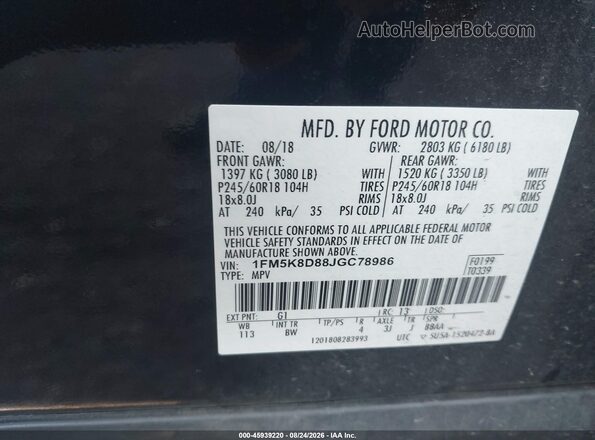 1FM5K8D88JGC78986 2018 FORD EXPLORER Black ძრავის განყოფილების ხედი