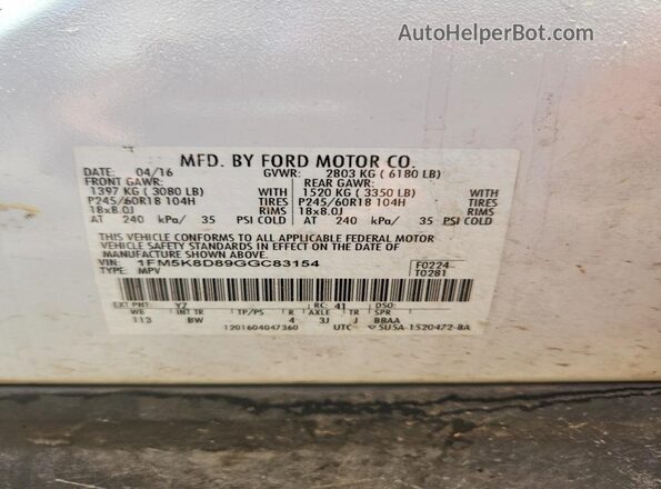 1FM5K8D89GGC83154 2016 FORD EXPLORER Burn Vista del compartimento del motor