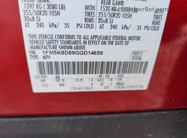 1FM5K8D89GGD14659 2016 FORD EXPLORER Red Engine compartment view