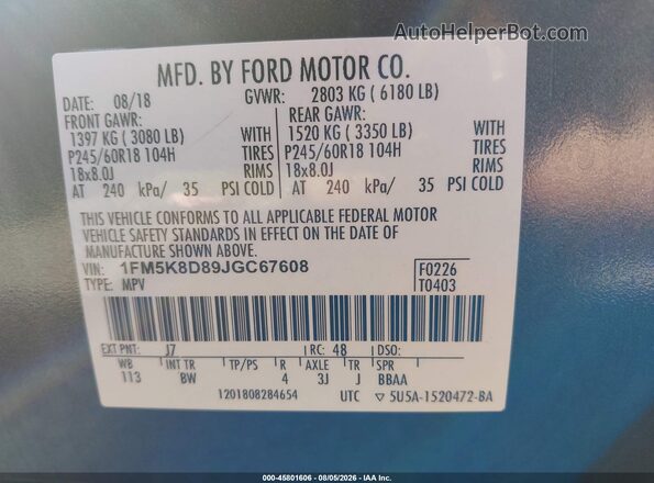 1FM5K8D89JGC67608 2018 FORD EXPLORER Black Շարժիչի բաժամունքի տեսք