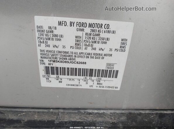 1FM5K8D89JGC82688 2018 FORD EXPLORER Silver Widok komory silnika