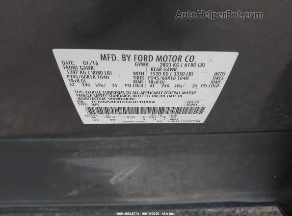 1FM5K8D8XGGC10584 2016 FORD EXPLORER Gray Вид підкапотного простору