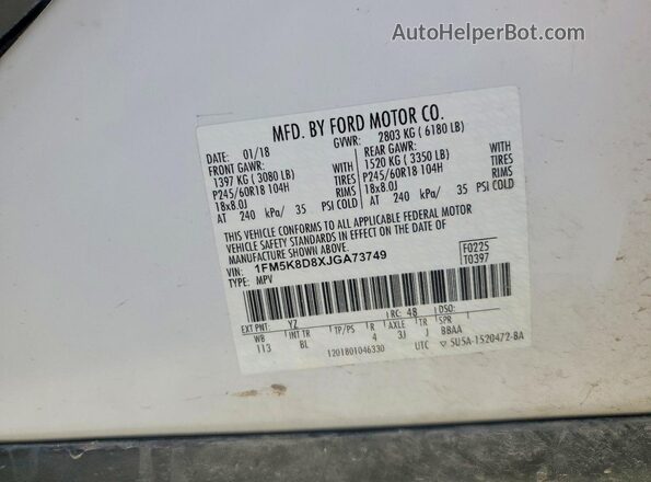 1FM5K8D8XJGA73749 2018 FORD EXPLORER White Widok komory silnika