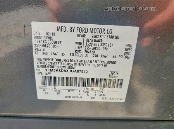 1FM5K8D8XJGA87912 2018 FORD EXPLORER Black VIN sticker view
