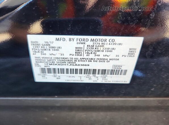 1FM5K8DH1JGA03069 2018 FORD EXPLORER Черный Вид наклейки с VIN-кодом