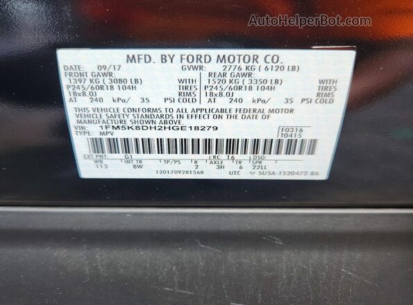 1FM5K8DH2HGE18279 2017 FORD EXPLORER Blue 