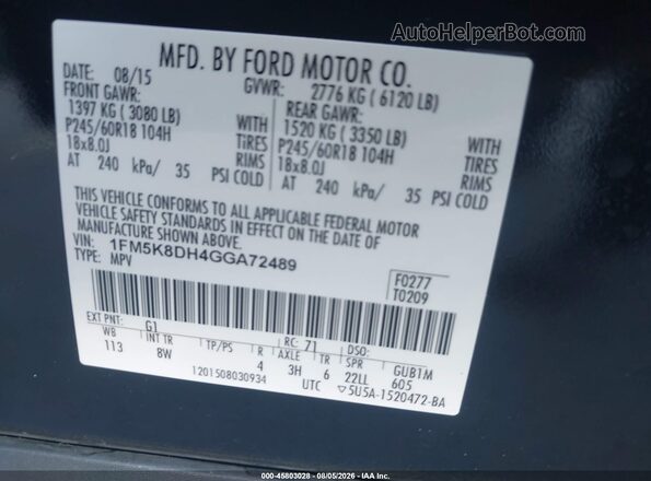 1FM5K8DH4GGA72489 2016 FORD EXPLORER Black Widok komory silnika