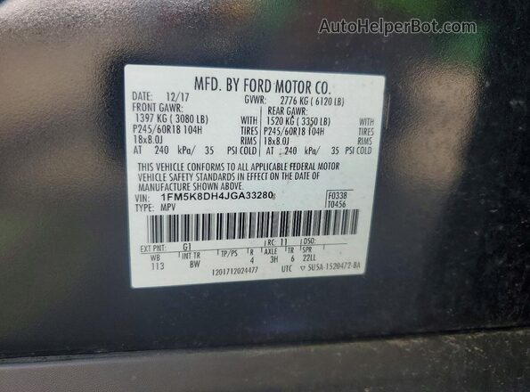 1FM5K8DH4JGA33280 2018 FORD EXPLORER Black VIN კოდის სტიკერის ხედი