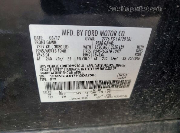 1FM5K8DH7HGD52585 2017 FORD EXPLORER Черный Вид наклейки с VIN-кодом