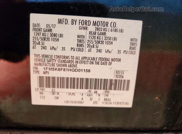 1FM5K8F81HGD01158 2017 FORD EXPLORER Black VIN կոդի պիտակի տեսք