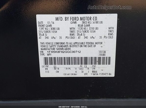 1FM5K8F82GGC00712 2016 FORD EXPLORER Black Widok komory silnika