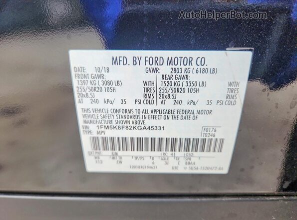 1FM5K8F82KGA45331 2019 FORD EXPLORER Black VIN կոդի պիտակի տեսք