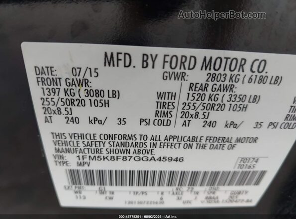 1FM5K8F87GGA45946 2016 FORD EXPLORER Черный Вид подкапотного пространства