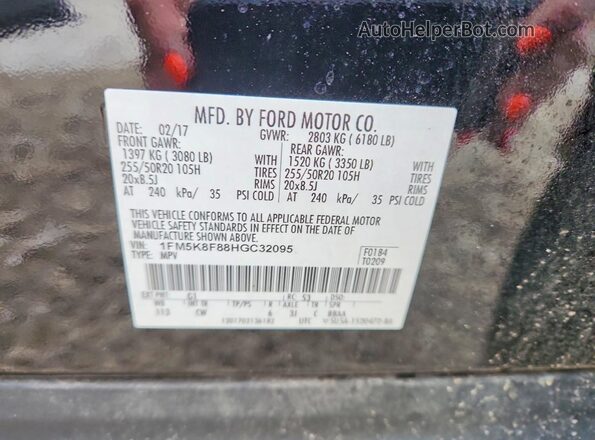 1FM5K8F88HGC32095 2017 FORD EXPLORER Black Widok naklejki z numerem VIN