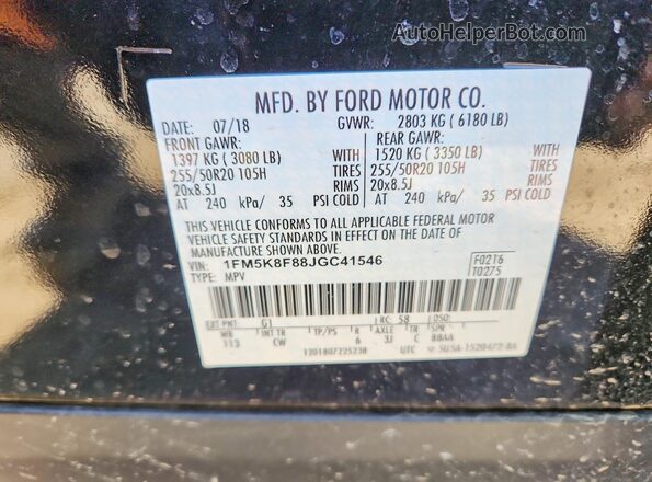 1FM5K8F88JGC41546 2018 FORD EXPLORER Black 360 interior view