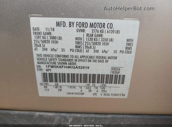 1FM5K8FH4KGA52619 2019 FORD EXPLORER Silver Vista del compartimento del motor