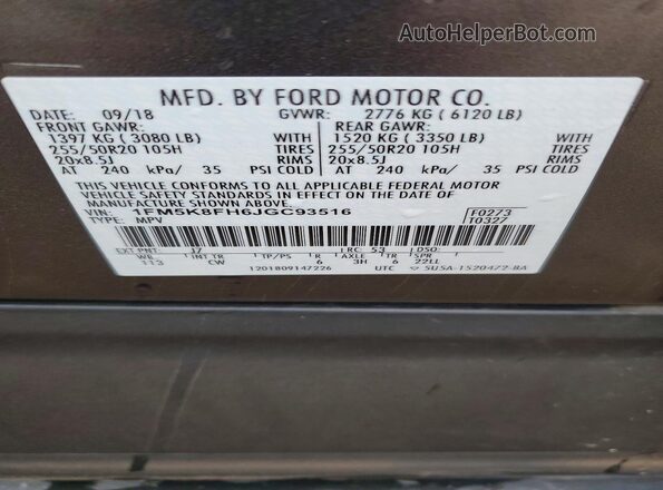 1FM5K8FH6JGC93516 2018 FORD EXPLORER Charcoal Շարժիչի բաժամունքի տեսք