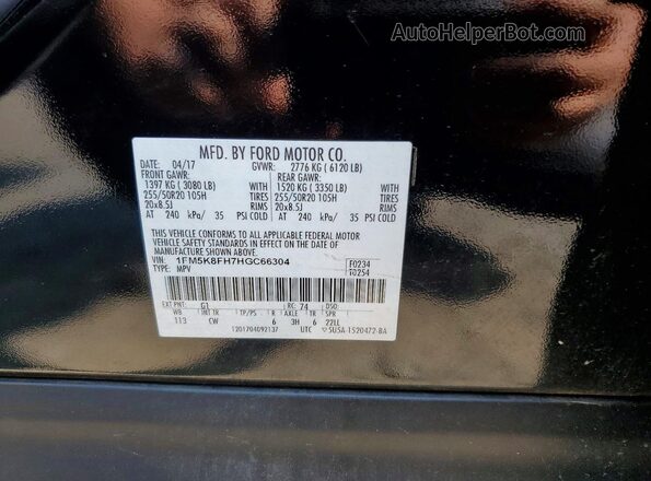 1FM5K8FH7HGC66304 2017 FORD EXPLORER Black VIN sticker view