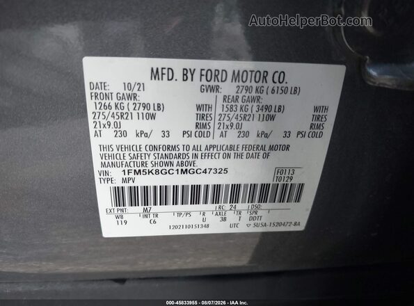 1FM5K8GC1MGC47325 2021 FORD EXPLORER Gray Widok komory silnika