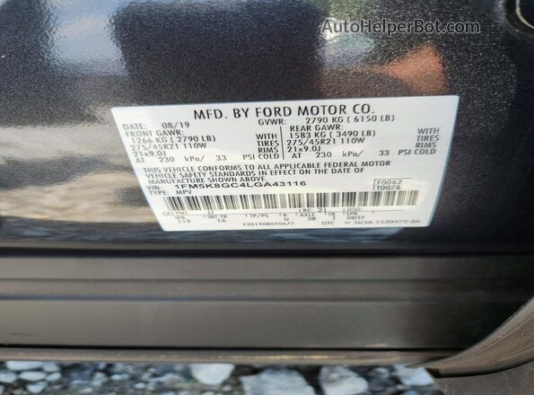 1FM5K8GC4LGA43116 2020 FORD EXPLORER Charcoal Vista interior de 360 grados