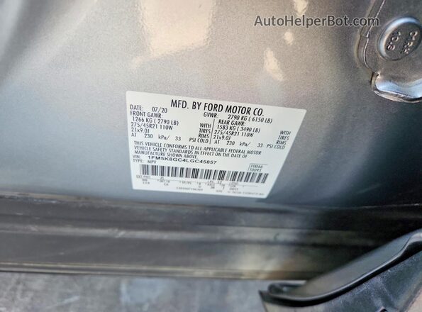 1FM5K8GC4LGC45857 2020 FORD EXPLORER Серебряный Вид наклейки с VIN-кодом