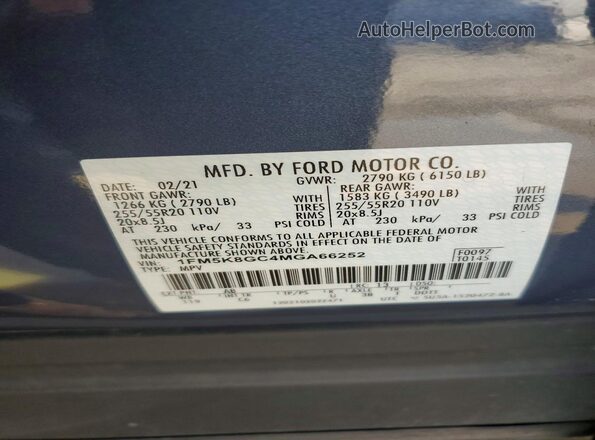 1FM5K8GC4MGA66252 2021 FORD EXPLORER Blue Vista del compartimento del motor