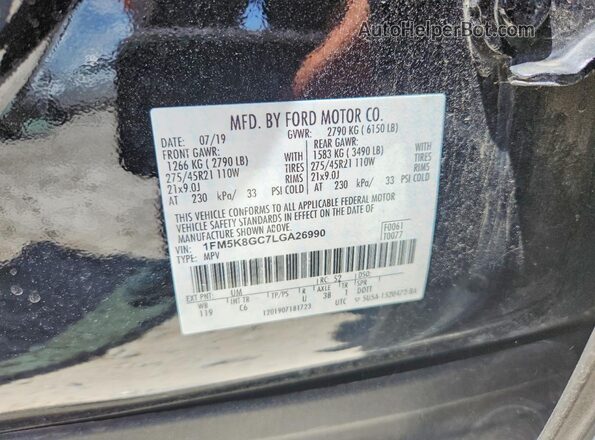 1FM5K8GC7LGA26990 2020 FORD EXPLORER Black Widok komory silnika