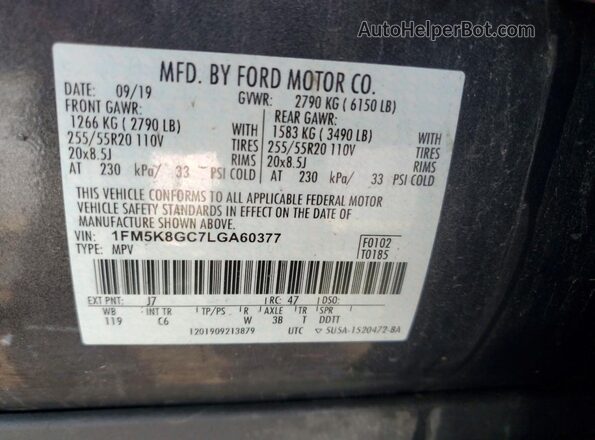 1FM5K8GC7LGA60377 2020 FORD EXPLORER Black Vista interior de 360 grados