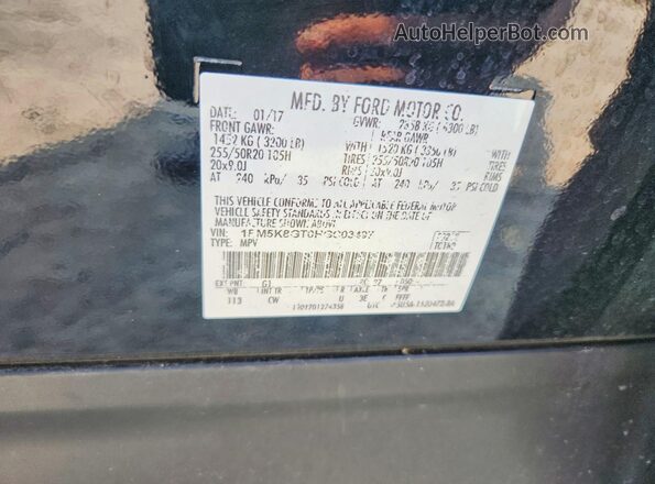 1FM5K8GT0HGC03497 2017 FORD EXPLORER Black Vista de la etiqueta del VIN