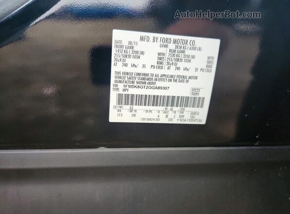 1FM5K8GT2GGA89307 2016 FORD EXPLORER Black VIN sticker view