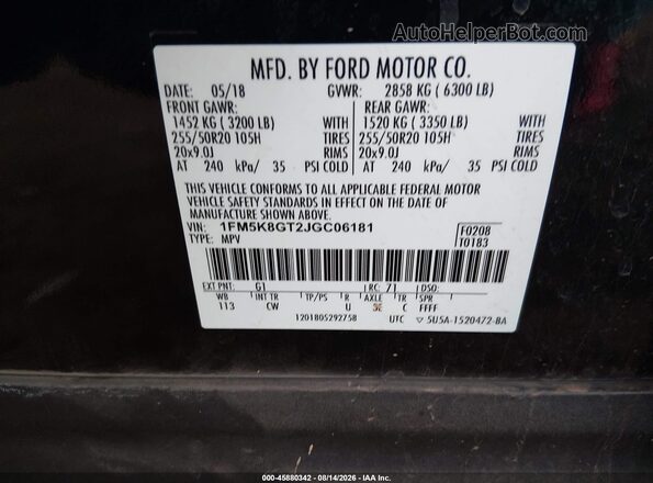 1FM5K8GT2JGC06181 2018 FORD EXPLORER Black Vista del compartimento del motor