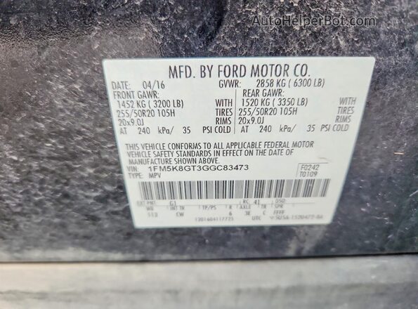 1FM5K8GT3GGC83473 2016 FORD EXPLORER Black Widok komory silnika