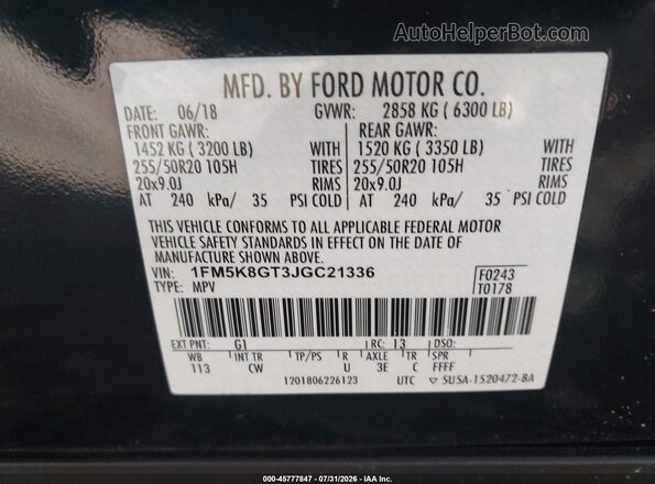 1FM5K8GT3JGC21336 2018 FORD EXPLORER Black Հետևի նստատեղերի տեսք