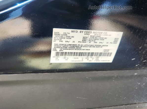 1FM5K8GT5GGC97360 2016 FORD EXPLORER Black VIN կոդի պիտակի տեսք