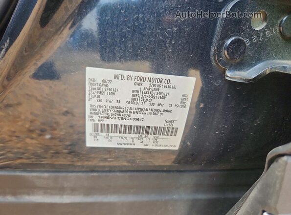 1FM5K8HC0NGC05647 2022 FORD EXPLORER Black VIN կոդի պիտակի տեսք
