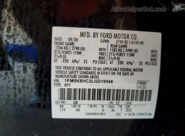 1FM5K8HC2LGD19548 2020 FORD EXPLORER Black VIN կոդի պիտակի տեսք