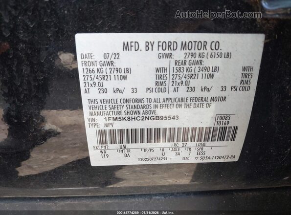 1FM5K8HC2NGB95543 2022 FORD EXPLORER Black Vista del compartimento del motor