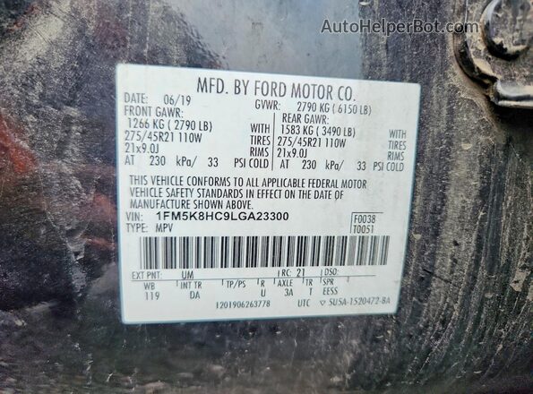 1FM5K8HC9LGA23300 2020 FORD EXPLORER Black ძრავის განყოფილების ხედი