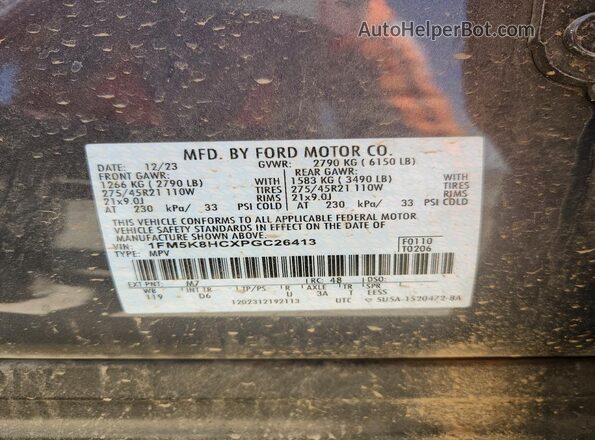 1FM5K8HCXPGC26413 2023 FORD EXPLORER Gray VIN կոդի պիտակի տեսք