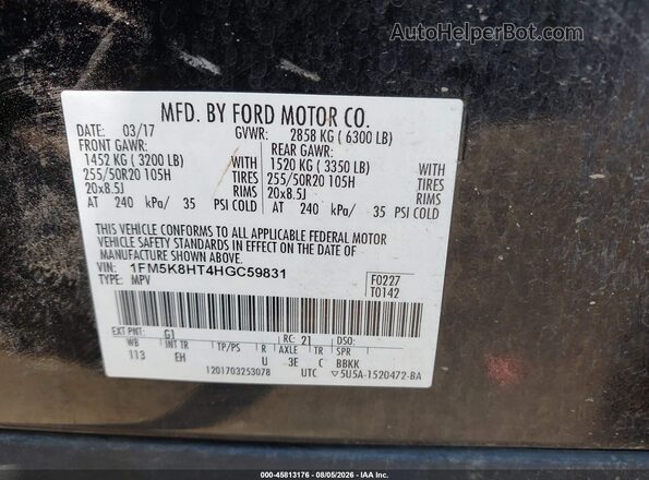 1FM5K8HT4HGC59831 2017 FORD EXPLORER Black Widok komory silnika