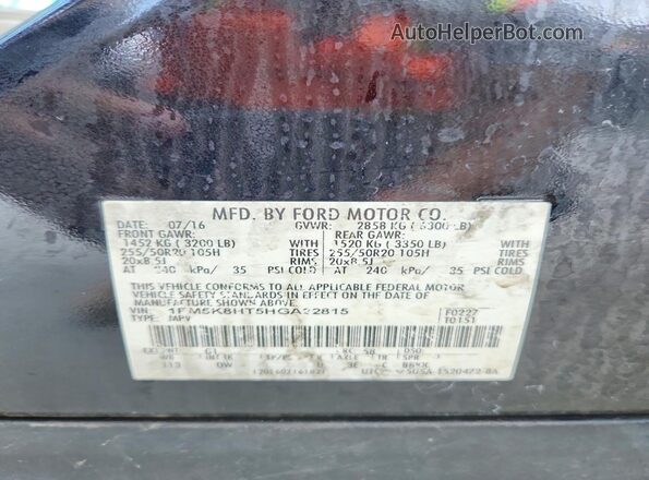 1FM5K8HT5HGA22815 2017 FORD EXPLORER Black Vista de la etiqueta del VIN