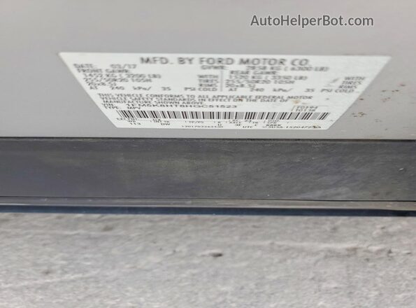 1FM5K8HT8HGC51523 2017 FORD EXPLORER Silver VIN sticker view