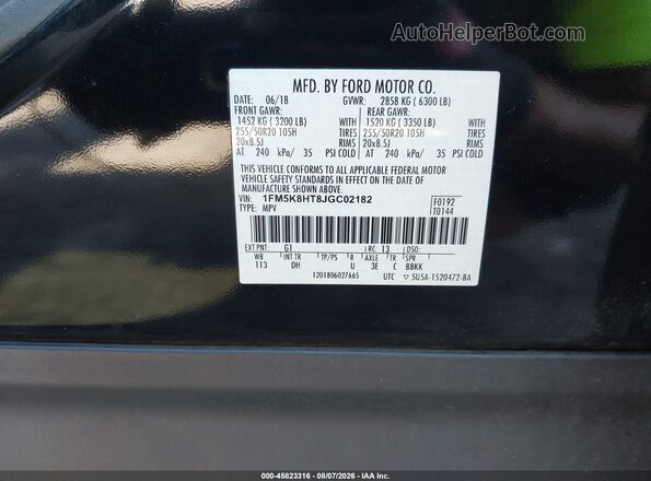 1FM5K8HT8JGC02182 2018 FORD EXPLORER Black Vista del compartimento del motor