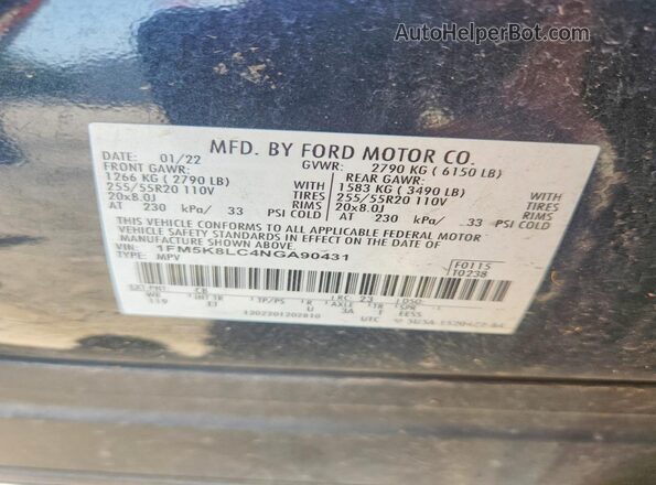 1FM5K8LC4NGA90431 2022 FORD EXPLORER Синий Вид наклейки с VIN-кодом