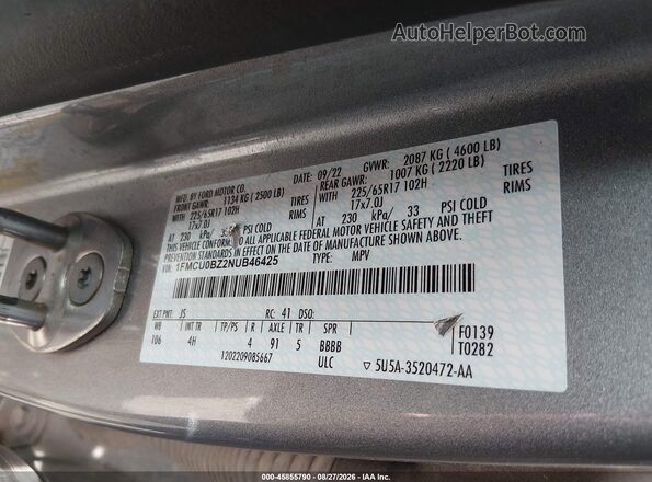1FMCU0BZ2NUB46425 2022 FORD ESCAPE Silver Widok komory silnika