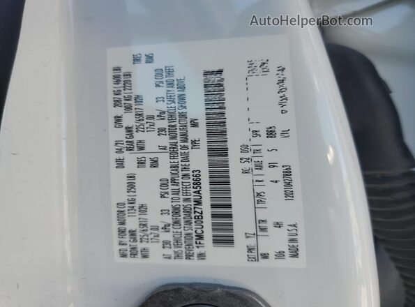 1FMCU0BZ7MUA58663 2021 FORD ESCAPE White 