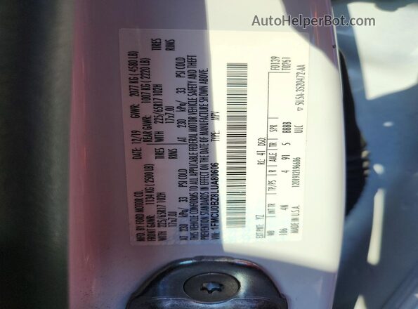 1FMCU0BZ8LUA80606 2020 FORD ESCAPE White VIN კოდის სტიკერის ხედი