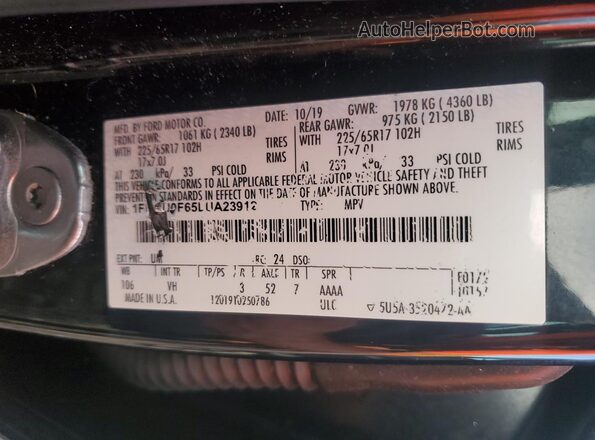 1FMCU0F65LUA23912 2020 FORD ESCAPE Black VIN կոդի պիտակի տեսք