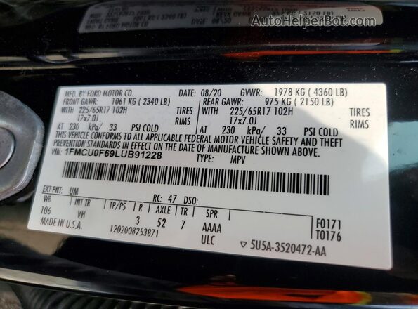 1FMCU0F69LUB91228 2020 FORD ESCAPE Black Vista del compartimento del motor